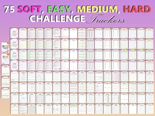 75 Soft, Hard Medium and Easy Challenge Tracker Bundle TikTok Weight Loss Journal Lifestyle Planner Workout Fitness Printable Digital Self - Image 7