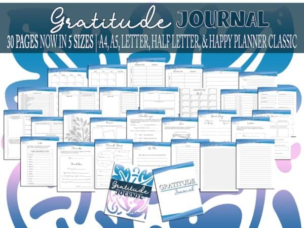 Gratitude Journal Printable Grateful Journal Mindfulness Digital Download Positivity Journal Classic Happy PDF Inserts A4 A5 Letter Half