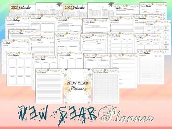 New Year Planner Printable Resolution Goal Planner 2021 Calendar Digital Download Day Binder Classic Happy PDF Inserts A4 A5 Letter Half