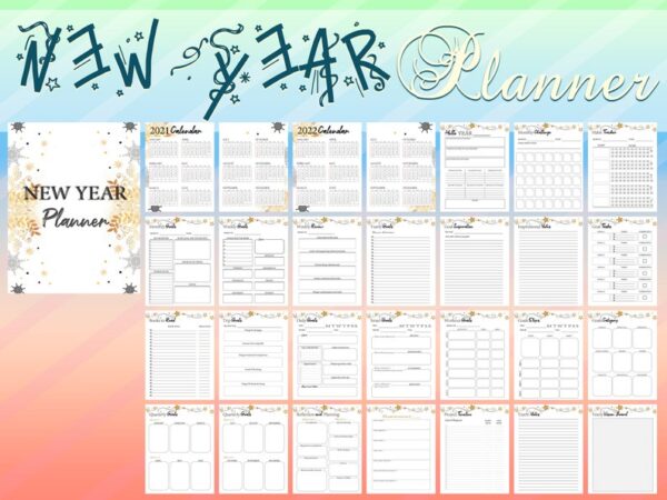 New Year Planner Printable Resolution Goal Planner 2021 Calendar Digital Download Day Binder Classic Happy PDF Inserts A4 A5 Letter Half - Image 2