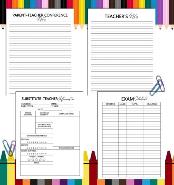 Teacher Planner Minimalistic School Printable Academic Digital Download Lesson Student Homeschool Classic Happy PDF Insert A4 A5 Letter Half - Image 2