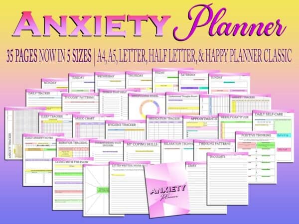 Anxiety Journal Therapy Planner Printable Mental Health Digital Download Depression PTSD Social Classic Happy PDF Inserts A4 A5 Letter