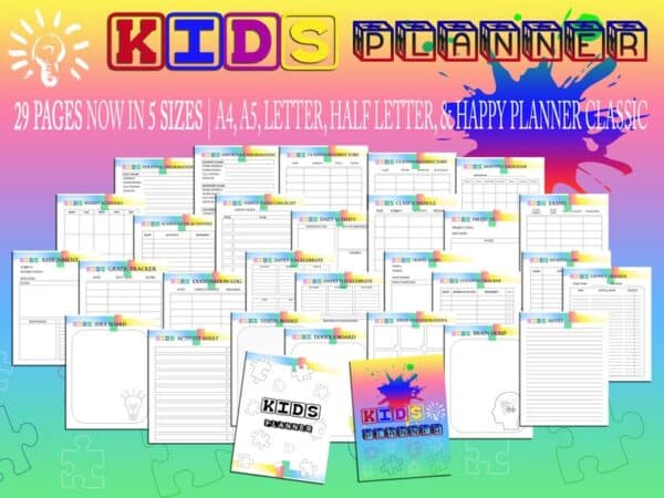 Kids Planner Digital Download Chore Chart Daily Weekly Monthly Chart Planner Checklist Classic Happy PDF Inserts A4 A5 Letter Half