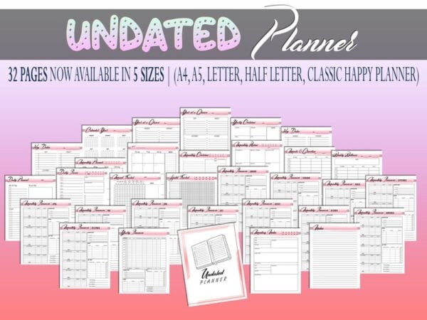 Undated Digital Planner Undated Calendar Printable Digital Download Daily Weekly Monthly Planner Classic Happy PDF Inserts A4 A5 Letter Half