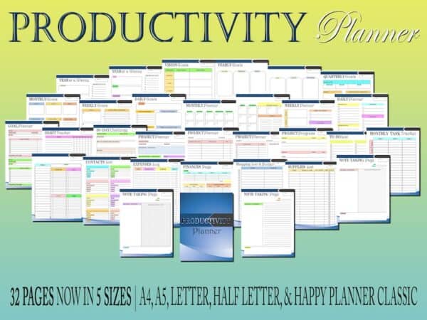 Productivity Planner Printable Daily Goal Tracker Digital Download Challenge Project Planner Classic Happy PDF Inserts A4 A5 Letter Half