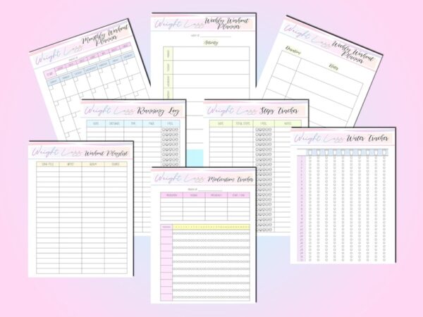 Weight Loss Journal Tracker Planner Workout Fitness Printable Digital Meal Habits Calories Classic Happy PDF Inserts A4 A5 Letter Half - Image 4