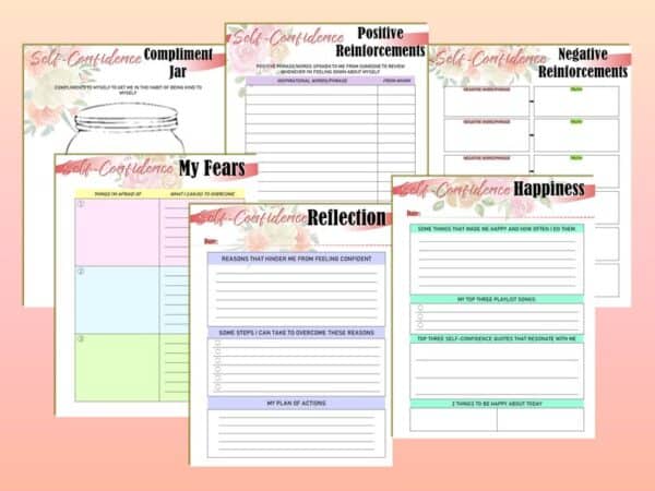 Self Care Kit Self Confidence Journal Worksheet Printable Self Esteem Mental Health Digital Download Classic Happy PDF Inserts A4 A5 Letter - Image 3