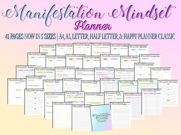 Manifestation Journal Intentions Planner Printable Law of Attraction Digital Download Classic Happy PDF Inserts A4 A5 Letter