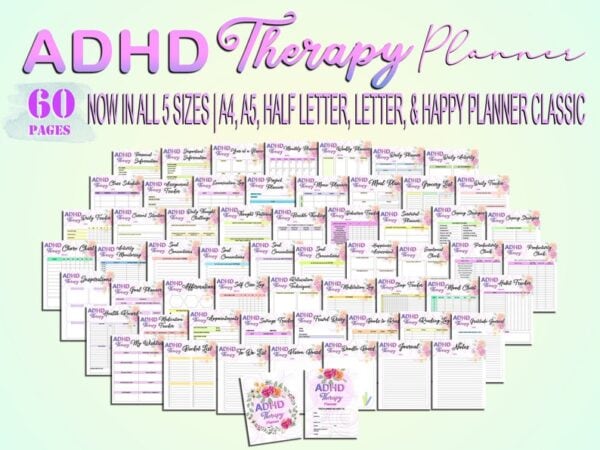 Ultimate ADHD Therapy Planner ADD Printable School Project Digital Download Anxiety Life Organizer Classic Happy PDF Inserts A4 A5 Letter