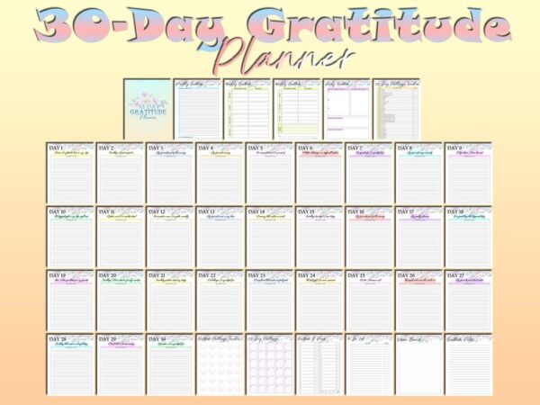 30 Day Gratitude Journal Printable Grateful Planner Mindfulness Digital Download Positivity Wellness Happiness 5 five minute Self Care Daily - Image 2