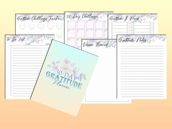 30 Day Gratitude Journal Printable Grateful Planner Mindfulness Digital Download Positivity Wellness Happiness 5 five minute Self Care Daily - Image 3