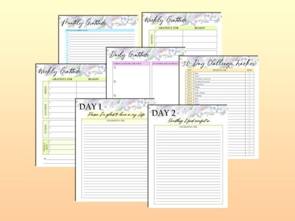 30 Day Gratitude Journal Printable Grateful Planner Mindfulness Digital Download Positivity Wellness Happiness 5 five minute Self Care Daily - Image 8