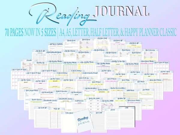 Reading Journal Printable Book Lovers Tracker Planner Self Care Journal Digital Download Reading Goal Classic Happy PDF Inserts A4 A5 Letter