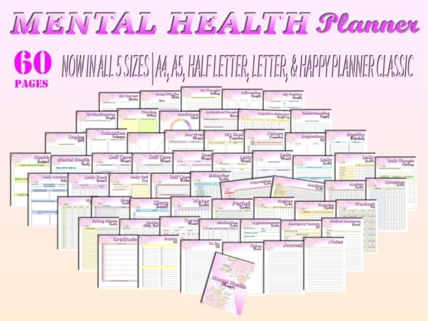 Mental Health Planner Wellness Self Care Journal Life Printable Mindfulness Life Organizer Mood Anxiety Tracker Self Improvement Bullet