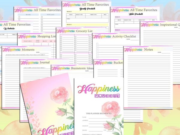 Happiness Planner Life Goals Self Care Journal Printable Digital Download Self Confidence Esteem Life Binder Gratitude Happy PDF Inserts - Image 5