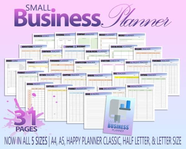 Small Business Planner Printable Etsy Shop Seller Organizer Freelance Digital Download Home Business Direct Sales PDF Inserts Happy Classic