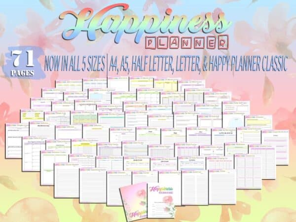 Happiness Planner Life Goals Self Care Journal Printable Digital Download Self Confidence Esteem Life Binder Gratitude Happy PDF Inserts