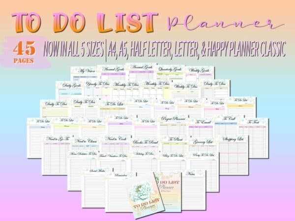 To Do List Goals Weekly Checklist Daily Monthly Productivity List Printable Digital Download Planner Business Work Family Health Cleaning