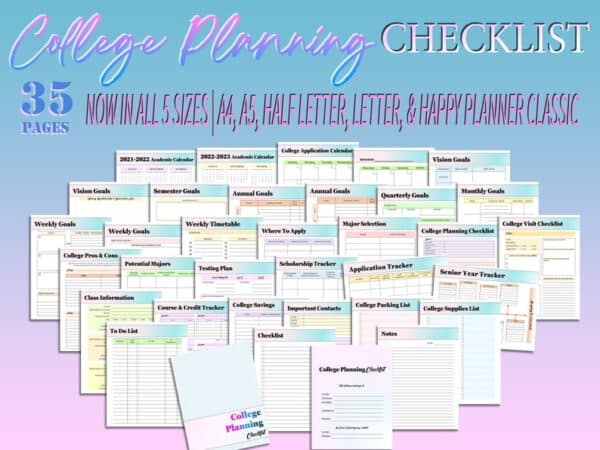 College Planning Checklist Printable Planner College Visit Student Digital Download Lessons Courses Application Graduation Physical Academic
