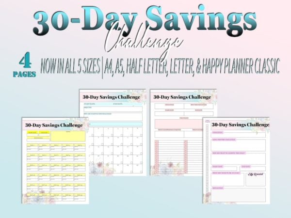 30 Day Savings Challenge Planner Printable Finance Digital Download Money GoalsTracker Money Planner Classic Happy PDF Inserts A4 Letter