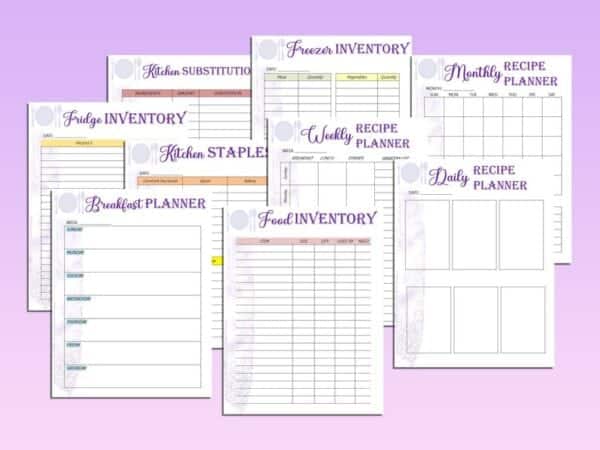 Meal Planner Printable Food Inventory Monthly Weekly Digital Menu Recipe Grocery Book Planner Breakfast Lunch Dinner Kitchen Refrigerator - Image 3