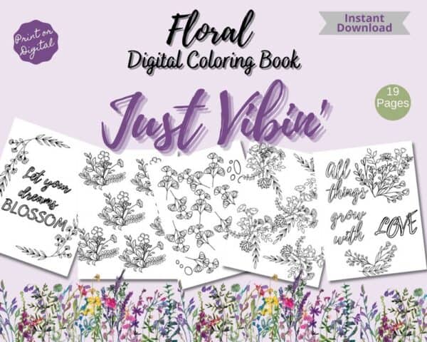 Digital Coloring Book Printable Digital Download Floral Bloom Inspirational Ipad Procreate Motivational Pages For Adults Kids Teens - Image 3