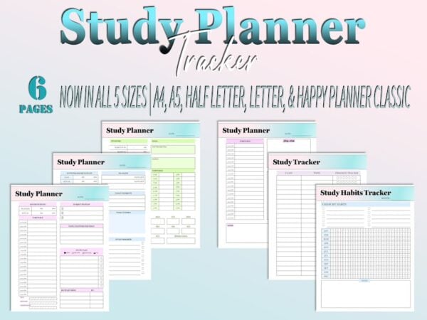 Study Planner Assignment Academic College Homework Printable Student Digital Download Lessons Courses Studies Exam Prep High School