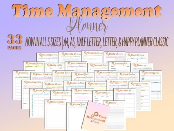 Time Management Planner Printable Pomodoro Goals Time Tracker Digital Download Year End Review Time Blocking Organization Productivity Daily