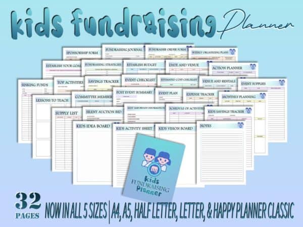 Kids Fundraising Planner Digital Download Sponsorship Fundraiser Organizing Goal Budget Checklist Expense Tracker Classic Happy PDF Inserts