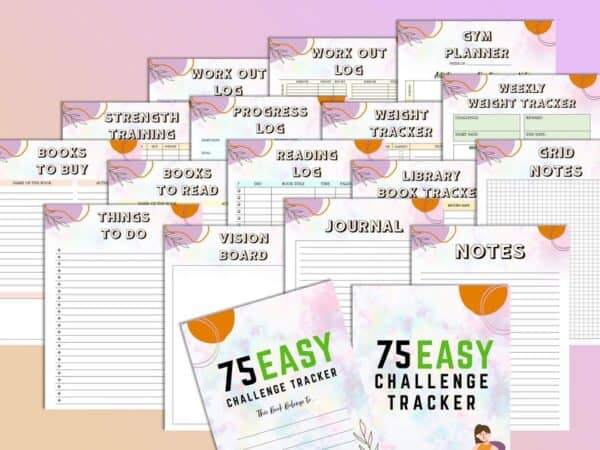 75 Soft, Hard Medium and Easy Challenge Tracker Bundle TikTok Weight Loss Journal Lifestyle Planner Workout Fitness Printable Digital Self - Image 2