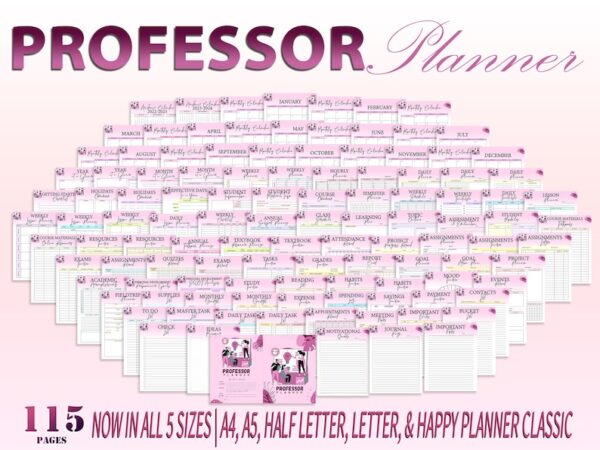 Professor Planner College School Printable Academic Digital Download Lesson Student Teaching Planner Classic Happy PDF Insert A4 A5 Letter