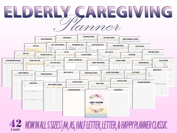 CareGiver Planner Elderly Caregiving Planner Elder Care Home Care Senior Care Home Health Care Digital Download Classic Happy PDF Inserts