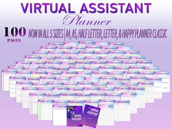 Virtual Assistant Planner Contract Side Hustle Freelance VA Social Media Portfolio Printable Solopreneur Digital Work from Home Small Busnss