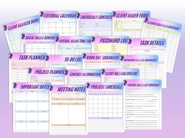 Virtual Assistant Planner Contract Side Hustle Freelance VA Social Media Portfolio Printable Solopreneur Digital Work from Home Small Busnss - Image 4
