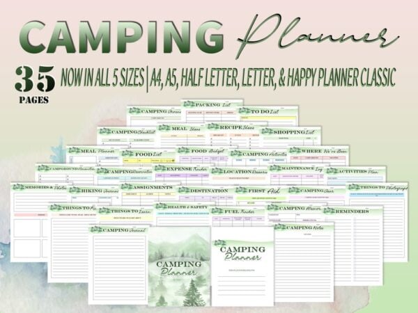 Camping Planner Travel Journal Vacation Girls Camp Boys Camp Summer Campout Printable Digital Download Travel Budget Trip Planner Classic