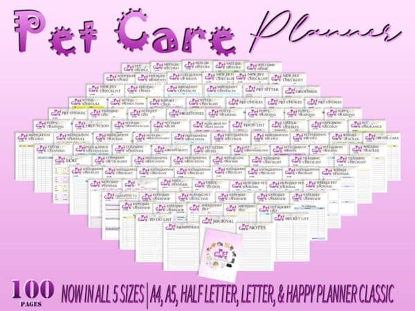 Pet Sitter Planner Pet Care Puppy Dog Cat Training Pet Organizer Printable Digital Download Classic Happy PDF Inserts A4 A5 Letter Half