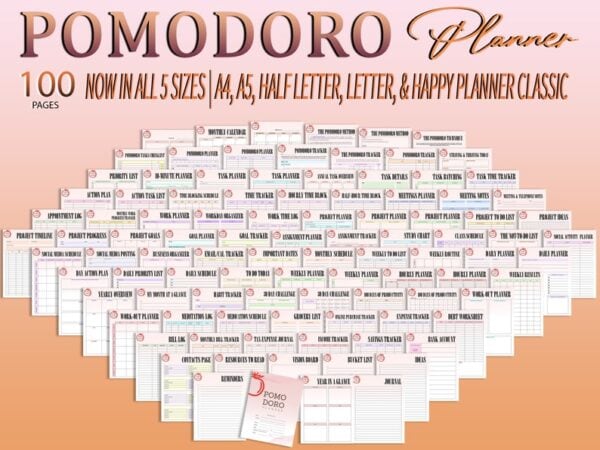 Pomodoro Planner Productivity Printable Study Session Time Tracker Task Planner TimeBoxing Digital Download Project Planner To Do List