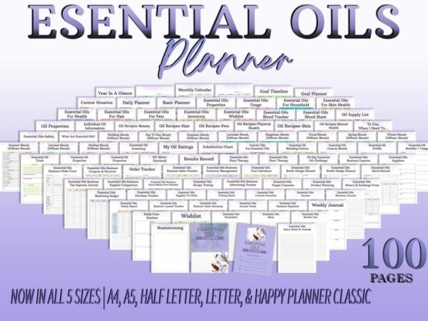 Essential Oils Planner Self Care Journal Printable Mental Health Digital Mindfulness Benefits Young Living Aromatherapy Anxiety Relax Recipe