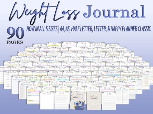 Weight Loss Journal Tracker Planner Workout Fitness 30 Day Challenge Measurement Motivation Health Printable Digital Meal Habits Calories