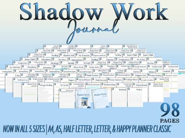 Shadow Work Journal Inner Child Mental Health Wellness Self Care Improvement Journal Life Planner Printable Digital Download Mindfulness