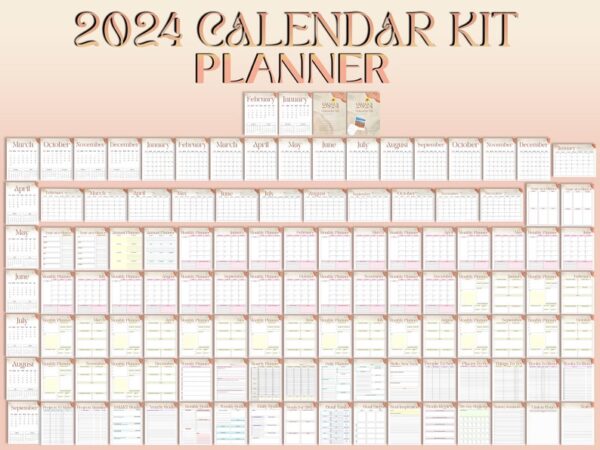 2024 Planner Annual Calendar Printable Digital Download Daily Weekly Monthly Planner Classic Happy PDF Inserts A4 A5 Letter Half - Image 2