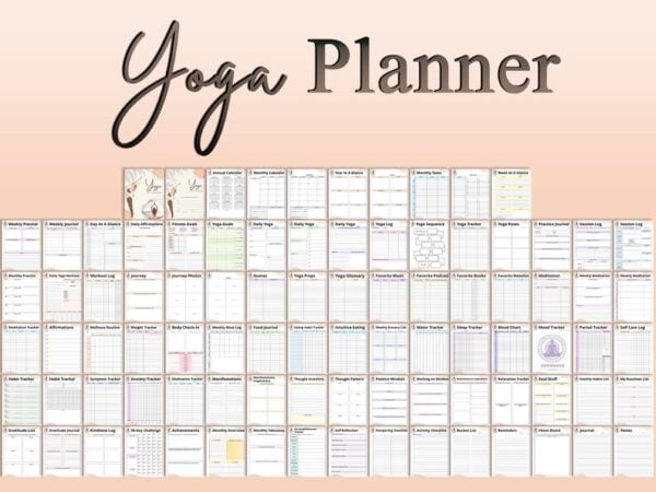 Yoga Planner Fitness Journal Wellness Health Workout Self Care Mindfulness Printable Workout Tracker Digital Download Passion Planner