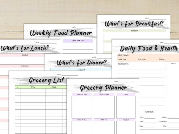 Food Diary Food Journal Meal Planner Printable Fitness Monthly Weekly Digital Menu Recipe Grocery Mindful Eating Breakfast Lunch Dinner - Image 4