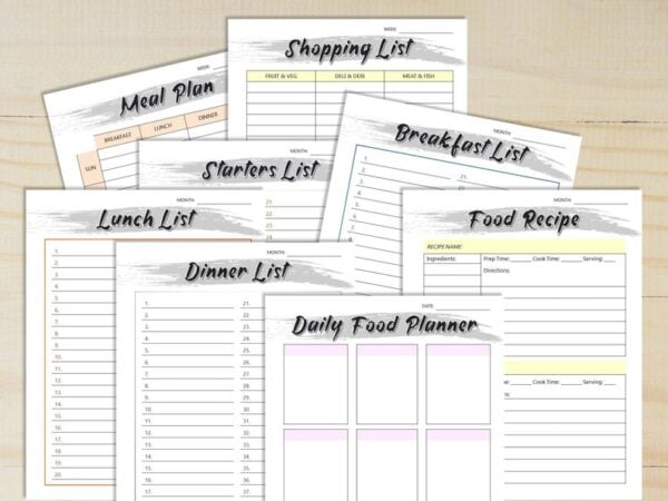 Food Diary Food Journal Meal Planner Printable Fitness Monthly Weekly Digital Menu Recipe Grocery Mindful Eating Breakfast Lunch Dinner - Image 5