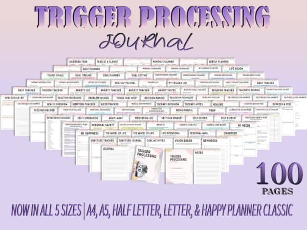 Trigger Processing Trauma Journal Grief Thought Therapy Self Care Mood Tracker Planner Depression Printable Mental Health Breakdown Emotions