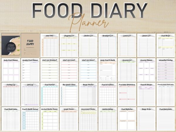 Food Diary Food Journal Meal Planner Printable Fitness Monthly Weekly Digital Menu Recipe Grocery Mindful Eating Breakfast Lunch Dinner - Image 6