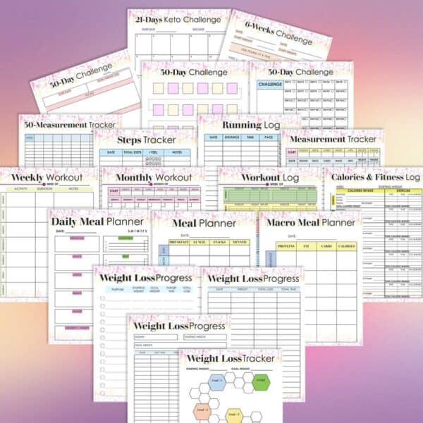 Fitness and Health Planner Weight Loss Printable Workout Journal Diet Tracker Meal Plan Digital Download Wellness Recipe Calories Counter - Image 3