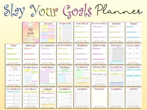 Goals Planner Printable Life Productivity Digital Finances Career Relationships Slay Your Goals Setting Habit Tracker Yearly Monthly Weekly - Image 4