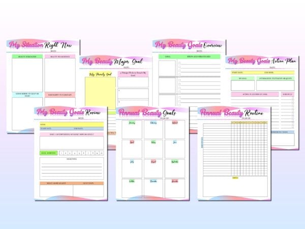 Beauty Planner Skincare Printable Self Care Planner Digital Makeup Glow Up Daily Routine Habits Classic Happy PDF Inserts A4 A5 Letter