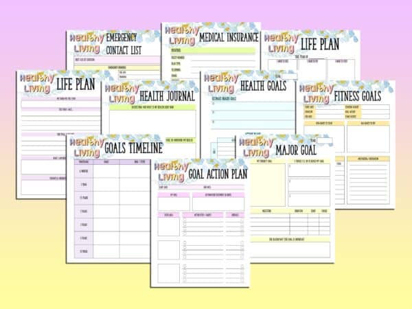 Healthy Living Planner Wellness Tracker Self Care Weight Loss Fitness Printable Digital Meal Classic Happy PDF Inserts A4 A5 Letter Half